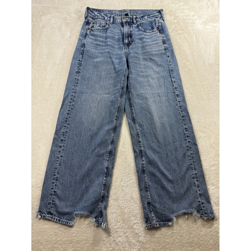 American Eagle Womens Super High-Rise Baggy Wide Leg Blue Jeans 4S Meas: 30x28.5